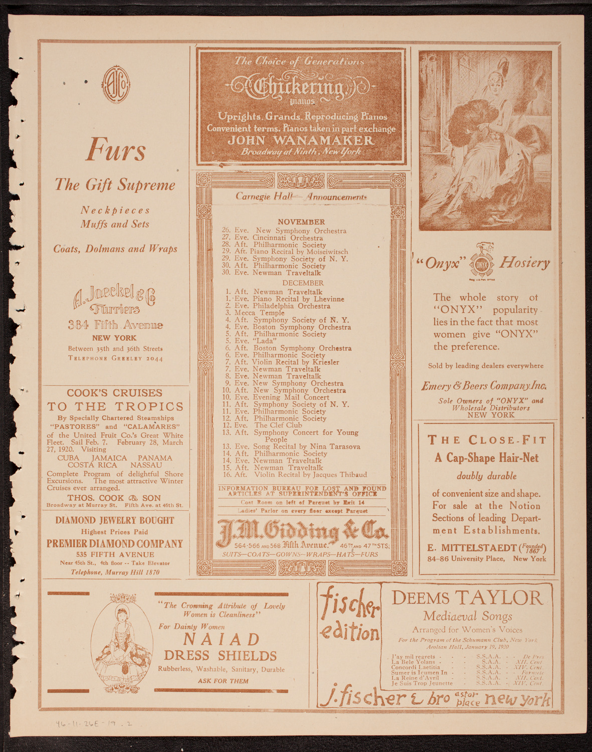 New Symphony Orchestra, November 26, 1919, program page 3