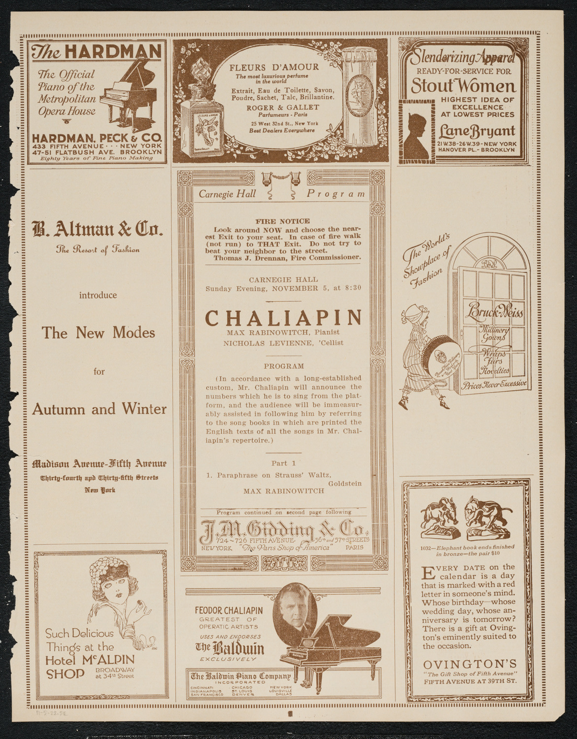 Fyodor Chaliapin, Tenor, November 5, 1922, program page 5