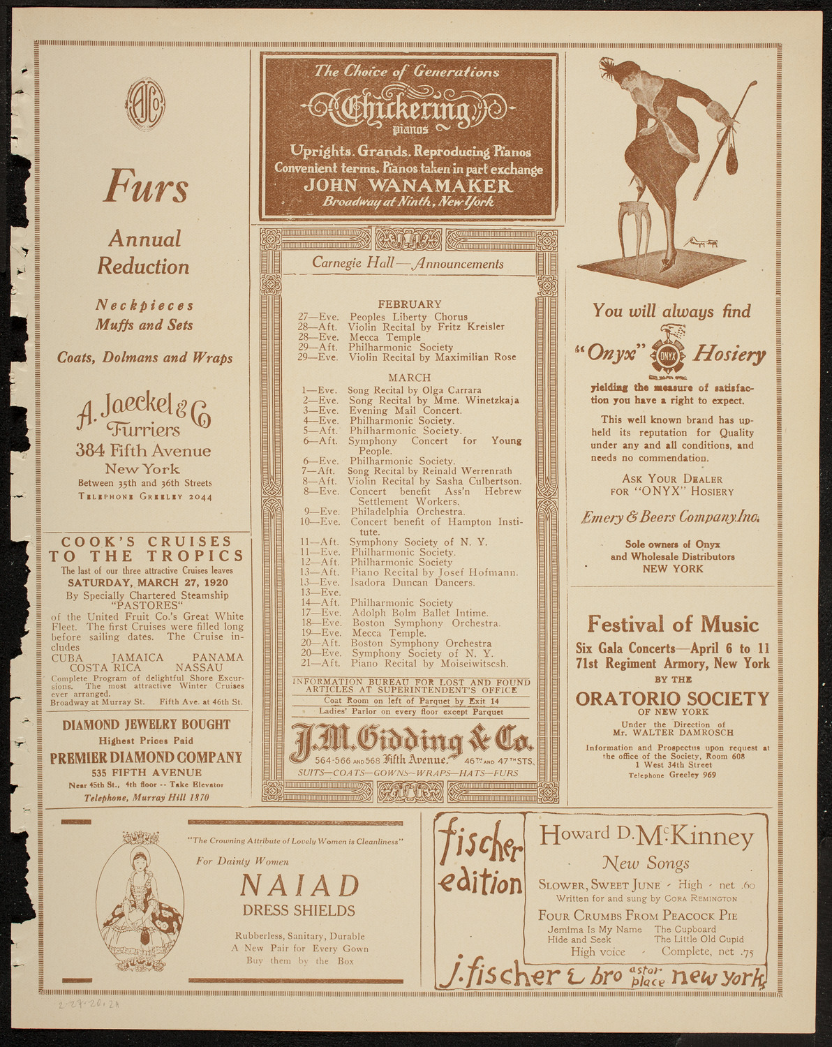 New York Philharmonic, February 27, 1920, program page 3