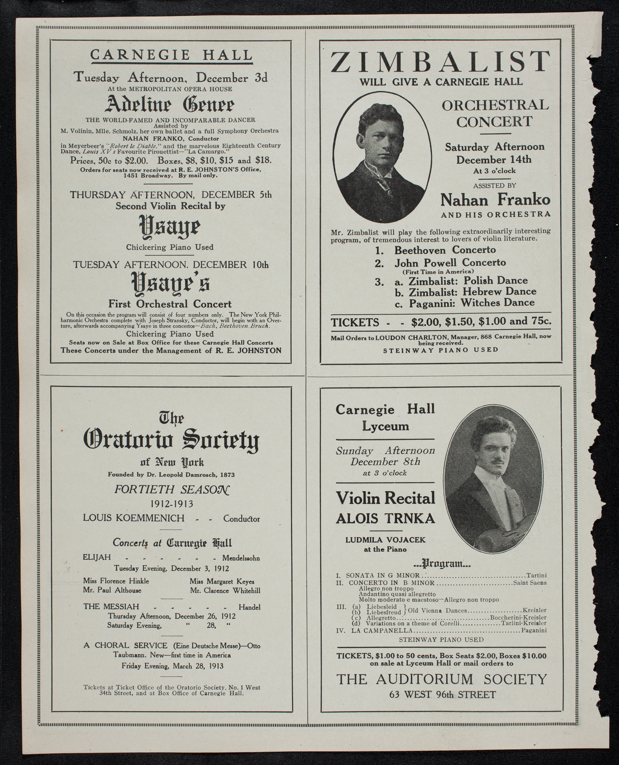 Mischa Elman, Violin, November 30, 1912, program page 10