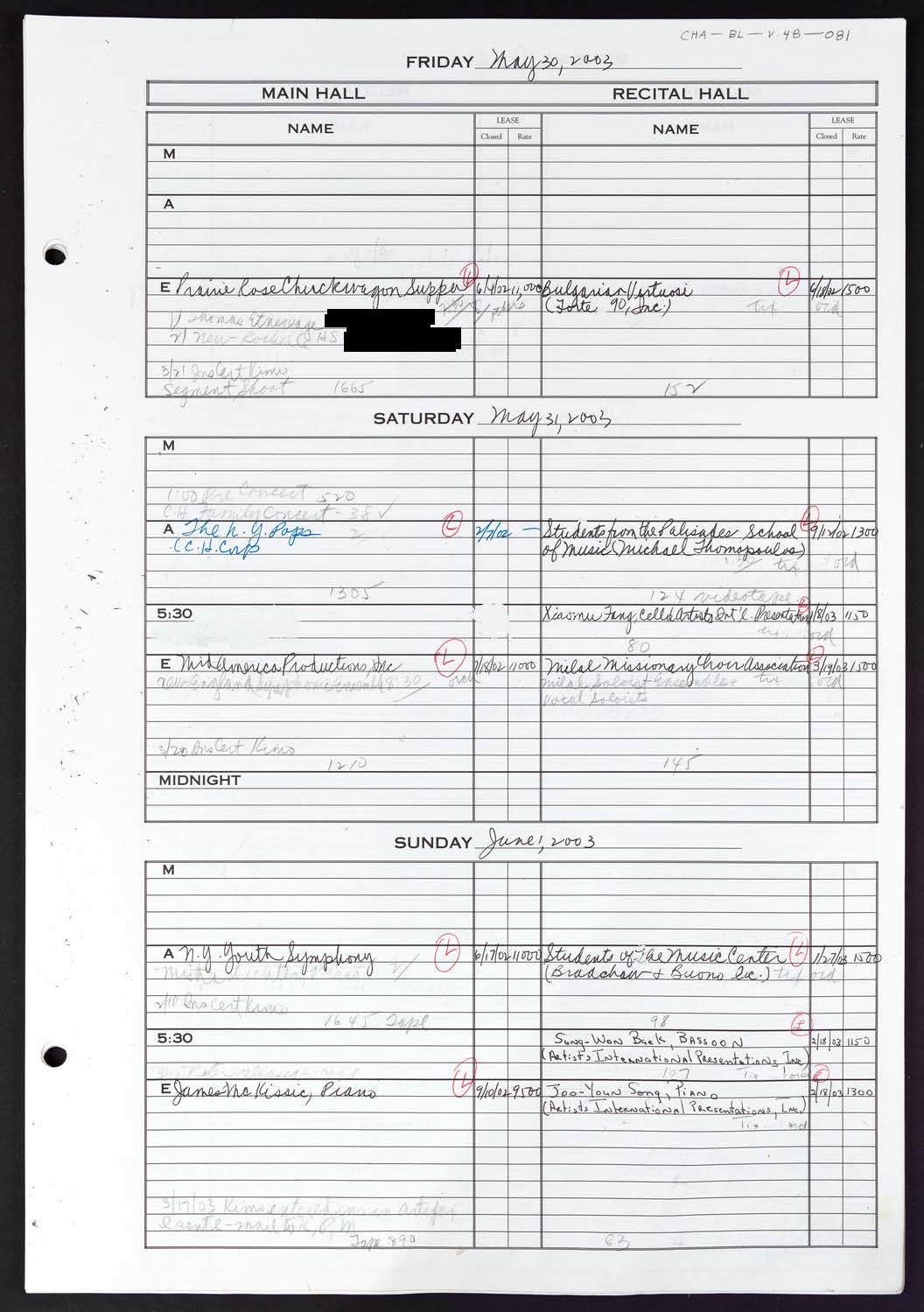 Carnegie Hall Booking Ledger, volume 48, page 81