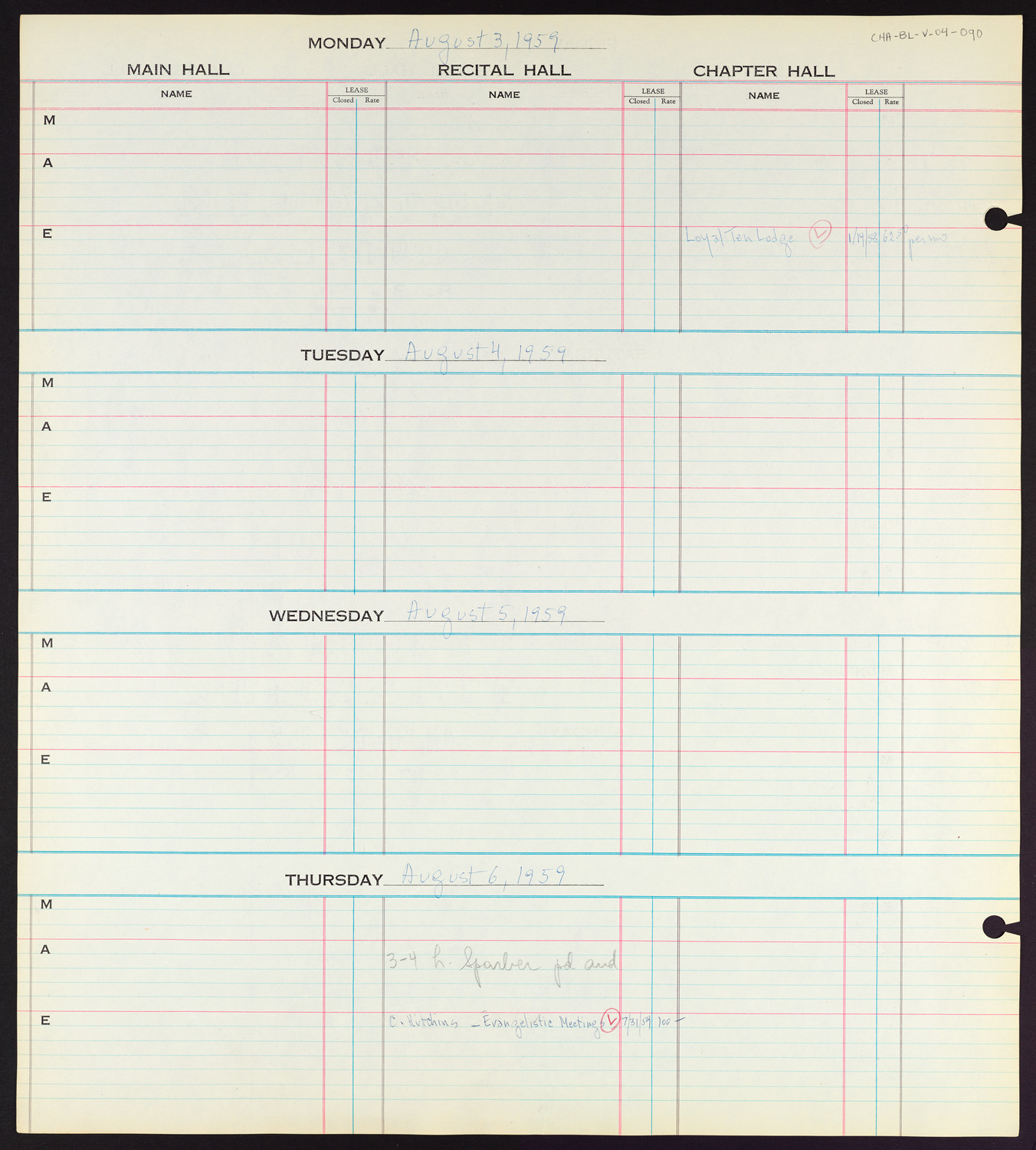 Carnegie Hall Booking Ledger, volume 4, page 90