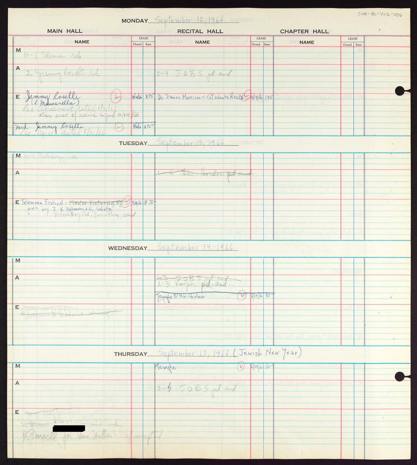 Carnegie Hall Booking Ledger, volume 12, page 6