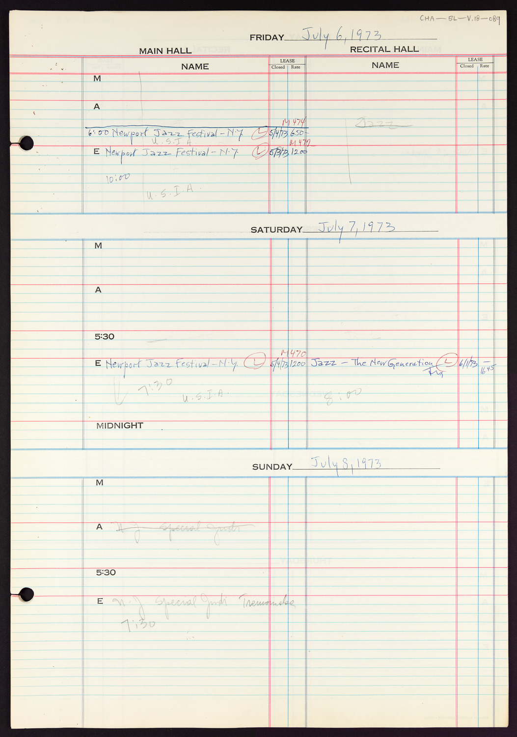 Carnegie Hall Booking Ledger, volume 18, page 89
