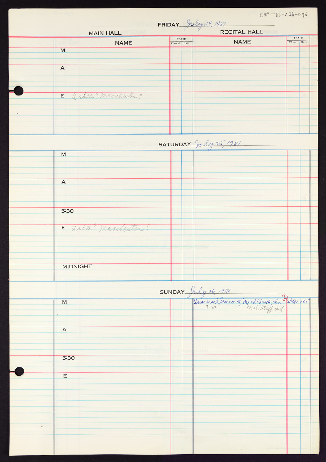 Carnegie Hall Booking Ledger, volume 26, page 95