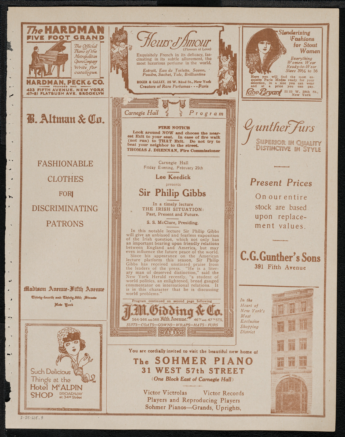 Lecture by Sir Philip Gibbs, February 25, 1921, program page 5