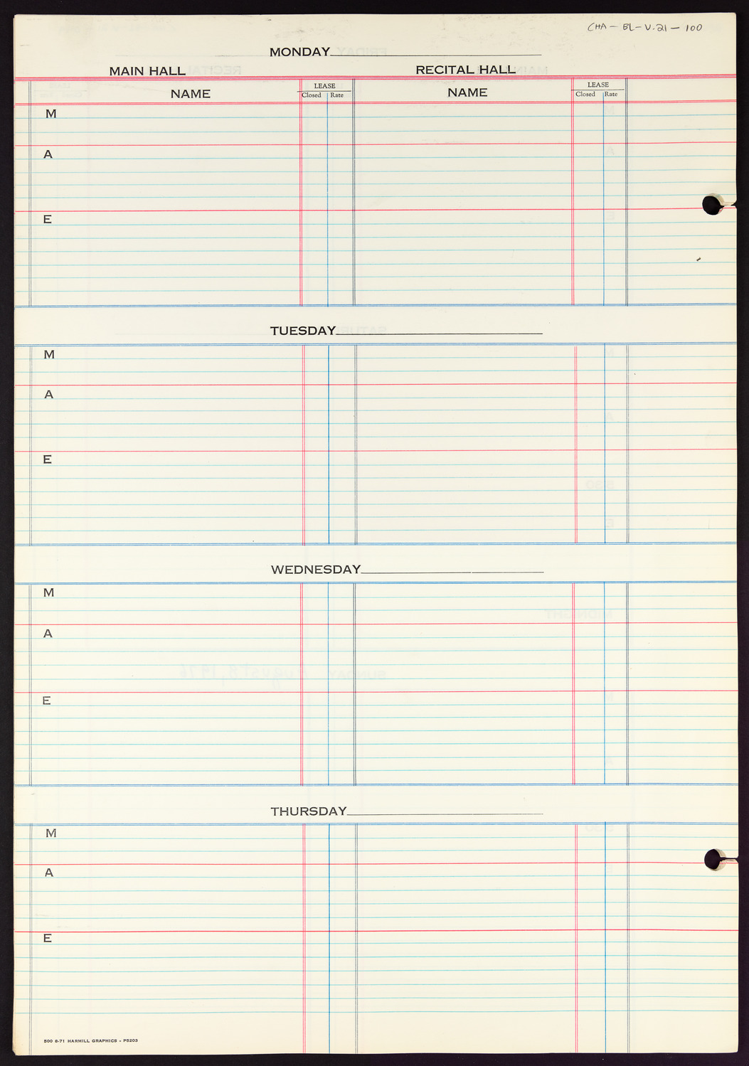 Carnegie Hall Booking Ledger, volume 21, page 100