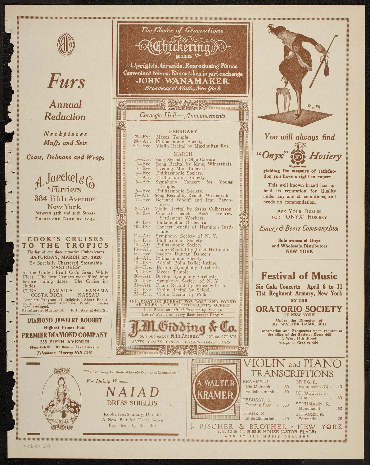 Fritz Kreisler, Violin, February 28, 1920, program page 3