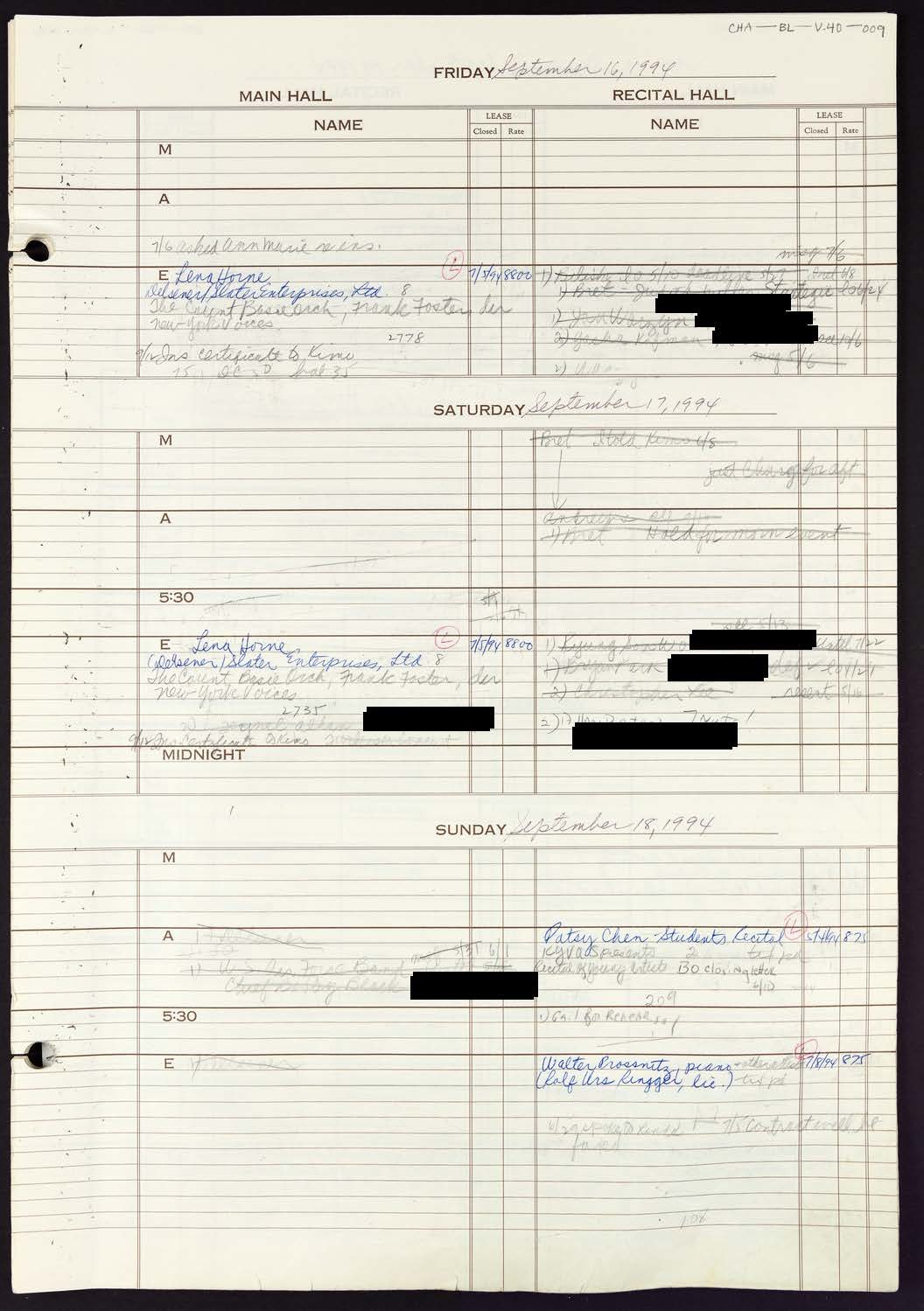 Carnegie Hall Booking Ledger, volume 40, page 9