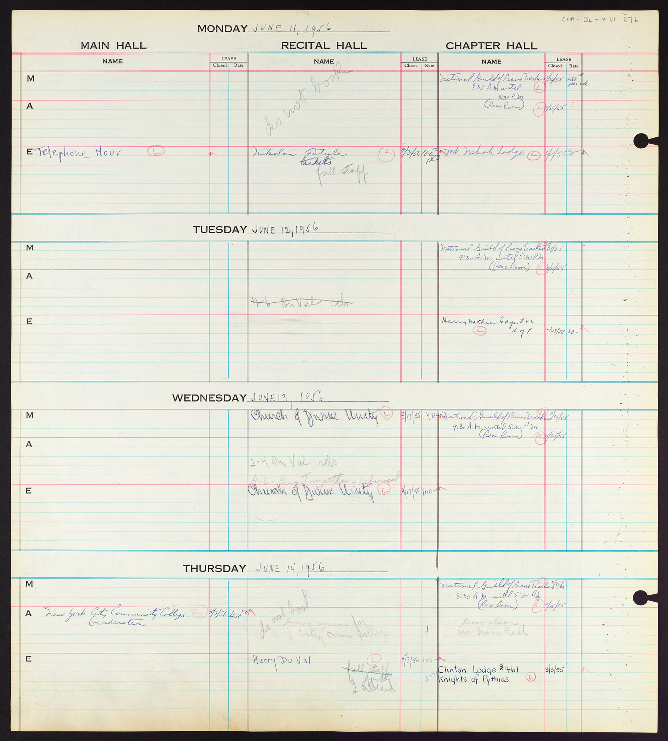 Carnegie Hall Booking Ledger, volume 1, page 76