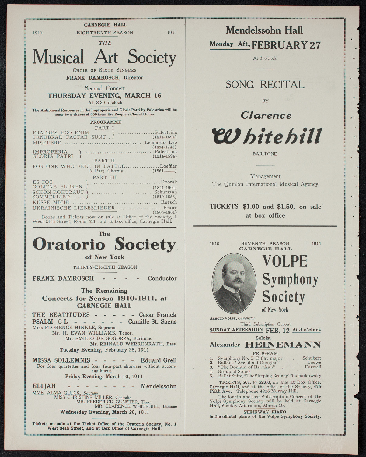New York Philharmonic, February 7, 1911, program page 10