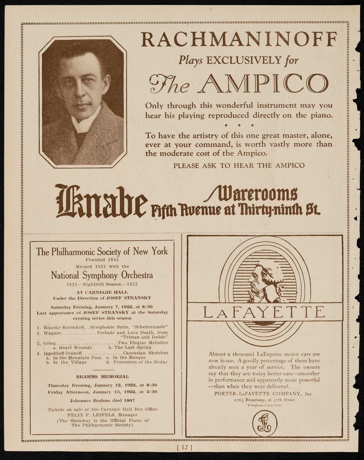 New York Symphony Orchestra, January 5, 1922, program page 12