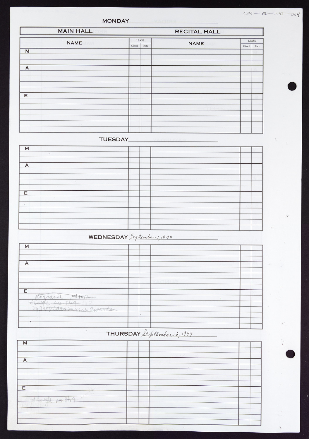 Carnegie Hall Booking Ledger, volume 45, page 4