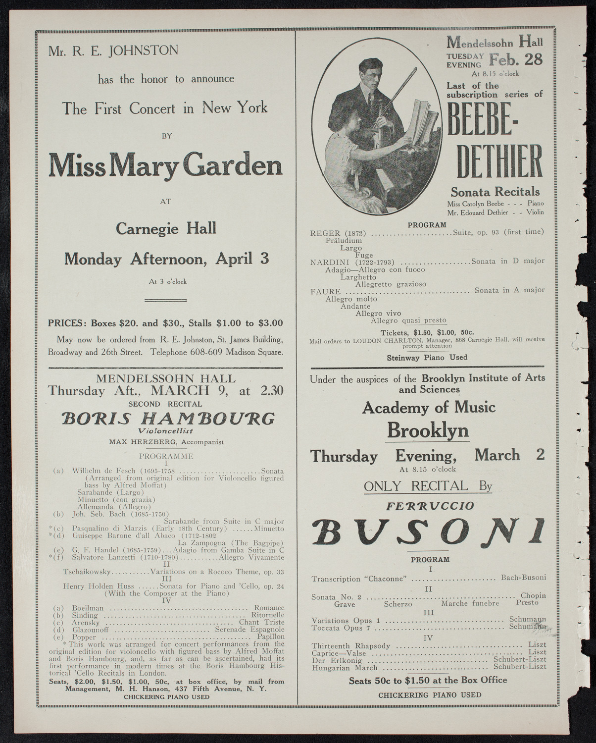 Hans Ellenson with Cornelia Rider Possart and the Volpe Symphony Orchestra, February 22, 1911, program page 10