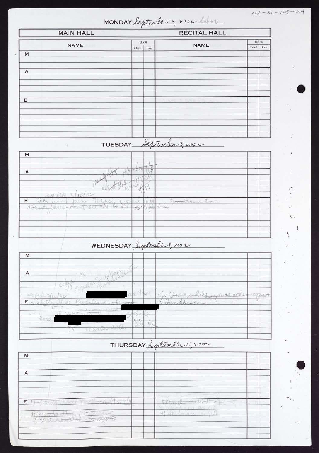 Carnegie Hall Booking Ledger, volume 48, page 4