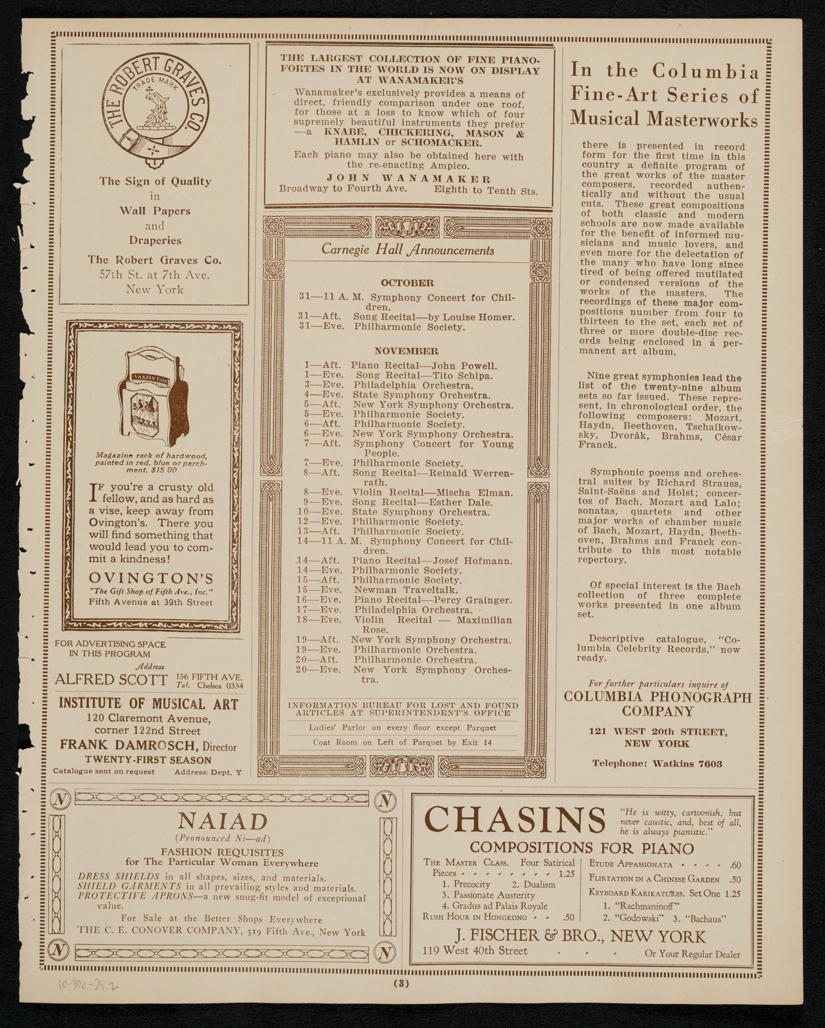 New York Symphony Orchestra, October 30, 1925, program page 3