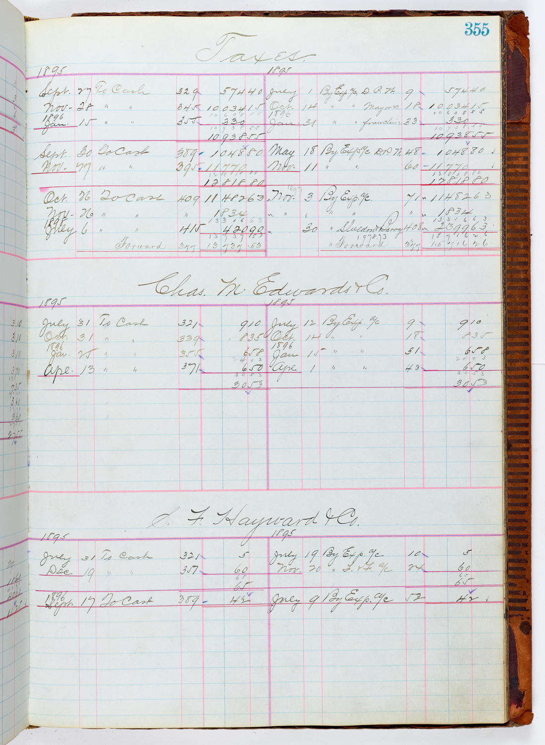 Music Hall Accounting Ledger, volume 1, page 355