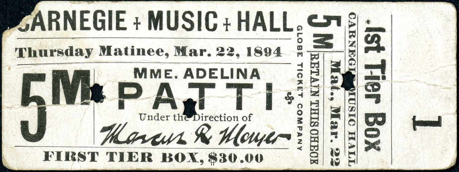 Adelina Patti ticket, March 22, 1894