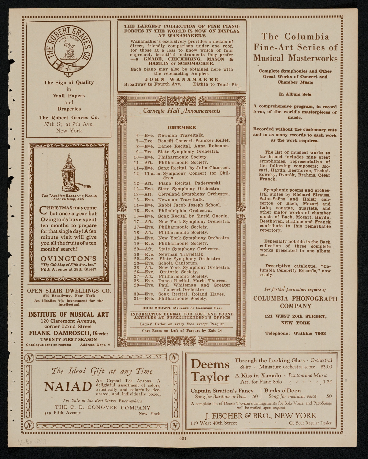 New York Philharmonic, December 6, 1925, program page 3