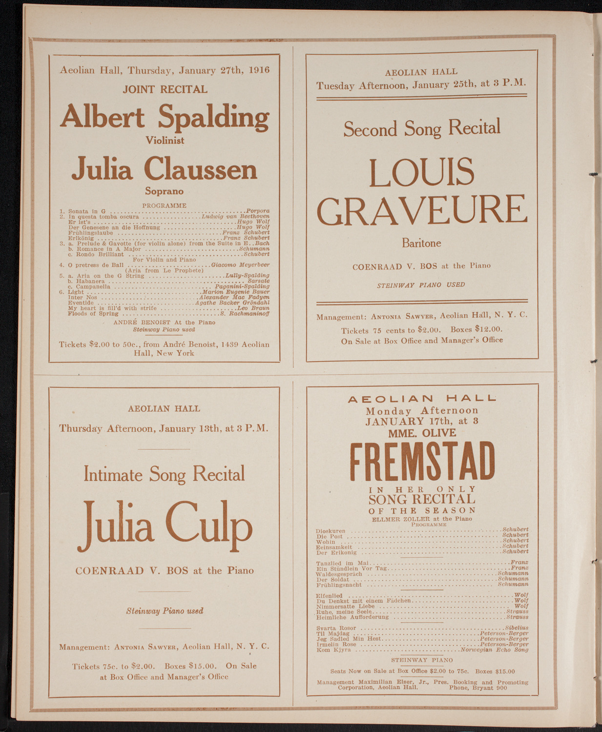 New York Philharmonic, January 13, 1916, program page 10