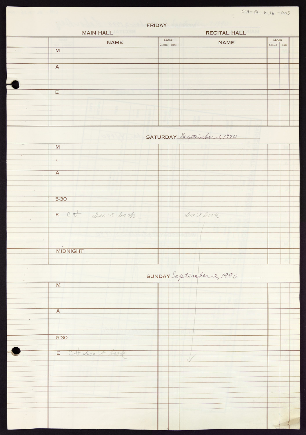 Carnegie Hall Booking Ledger, volume 36, page 3