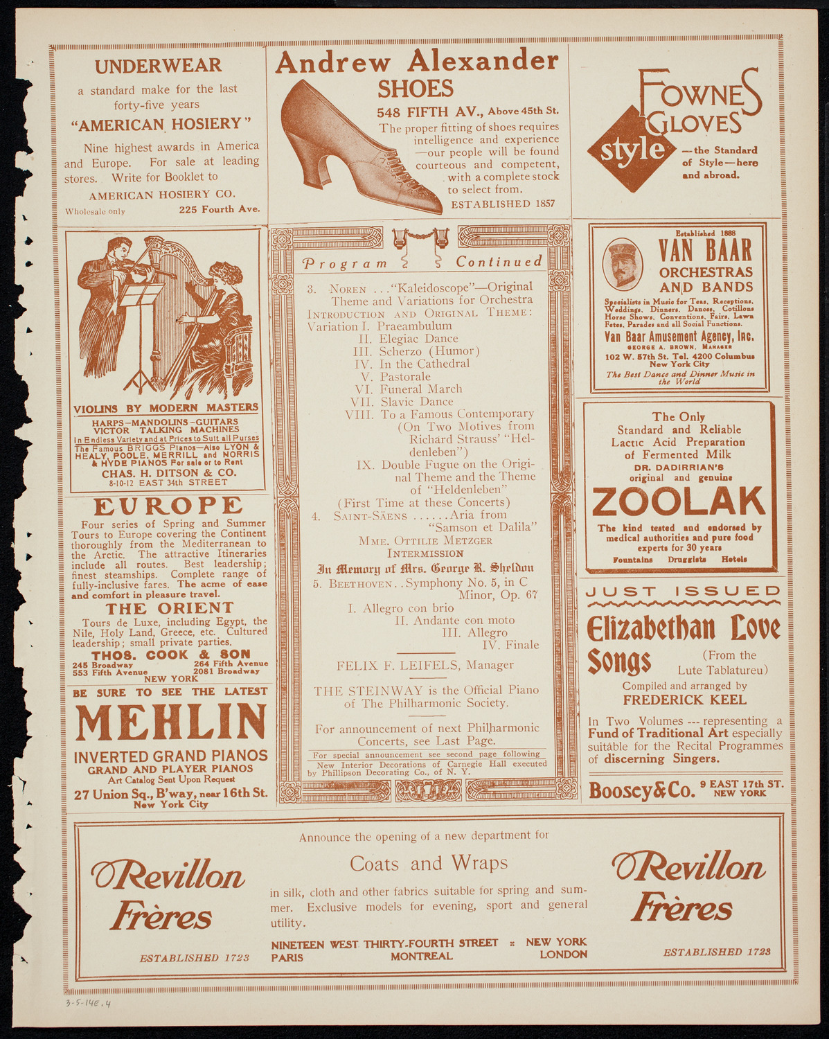 New York Philharmonic, March 5, 1914, program page 7