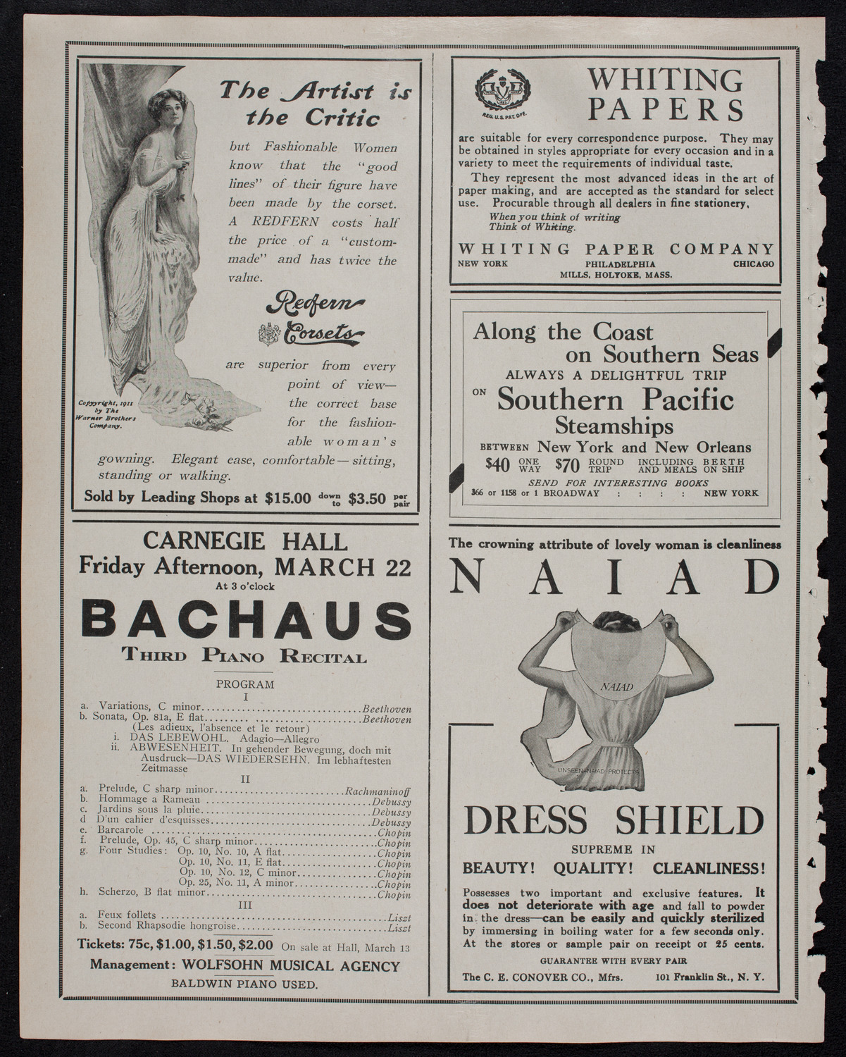 New York Philharmonic, March 10, 1912, program page 2