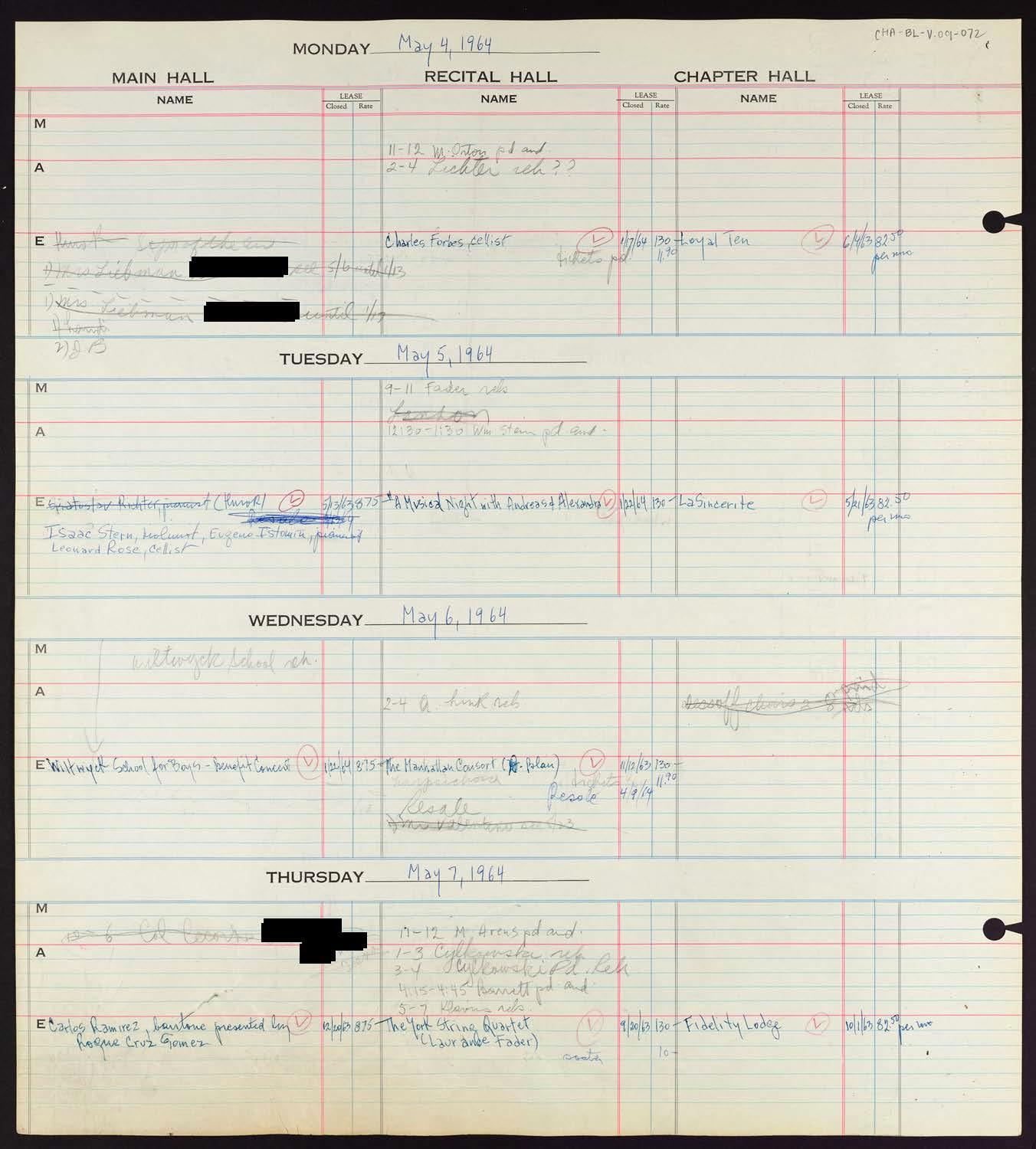 Carnegie Hall Booking Ledger, volume 9, page 72