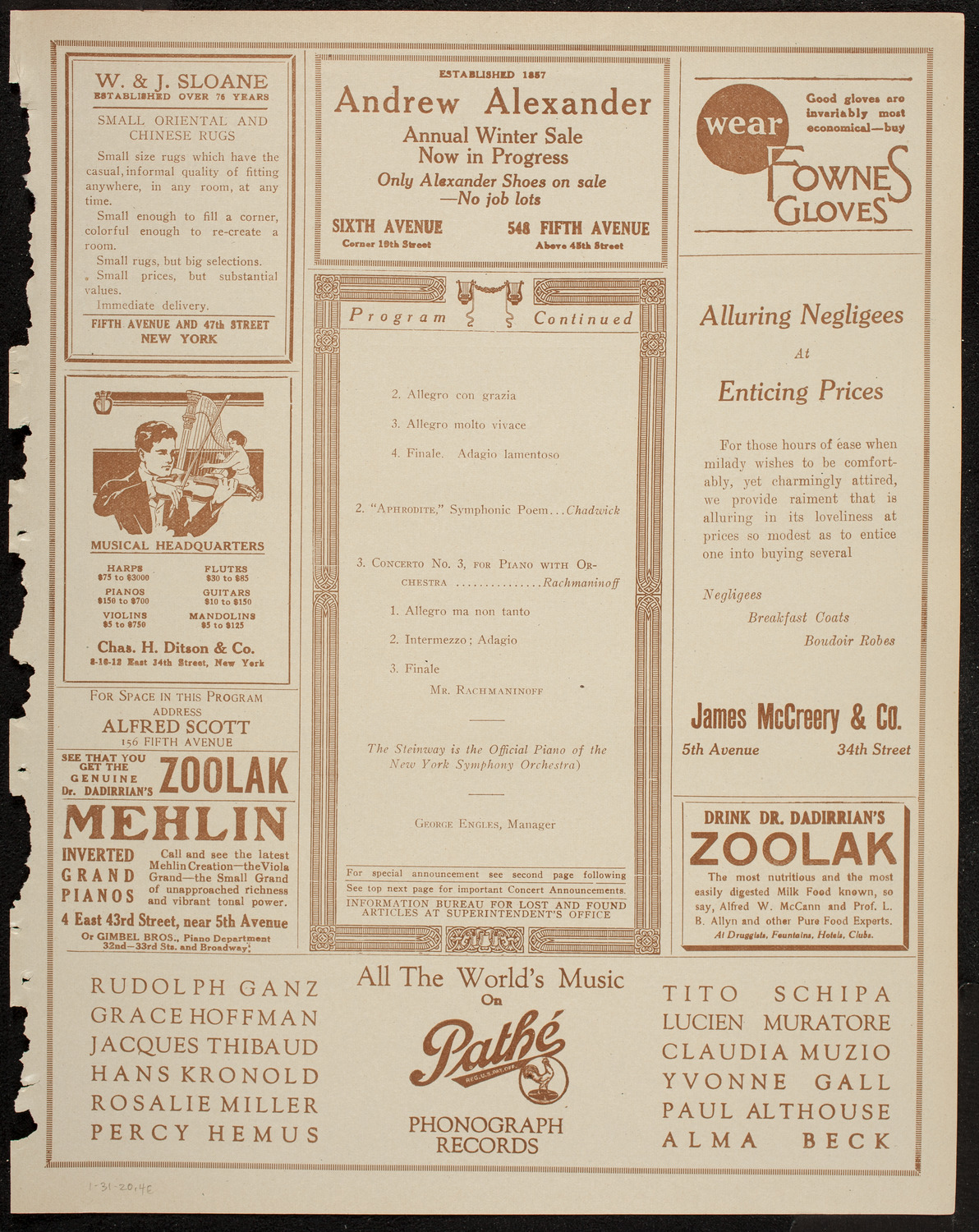 New York Symphony Orchestra, January 31, 1920, program page 7