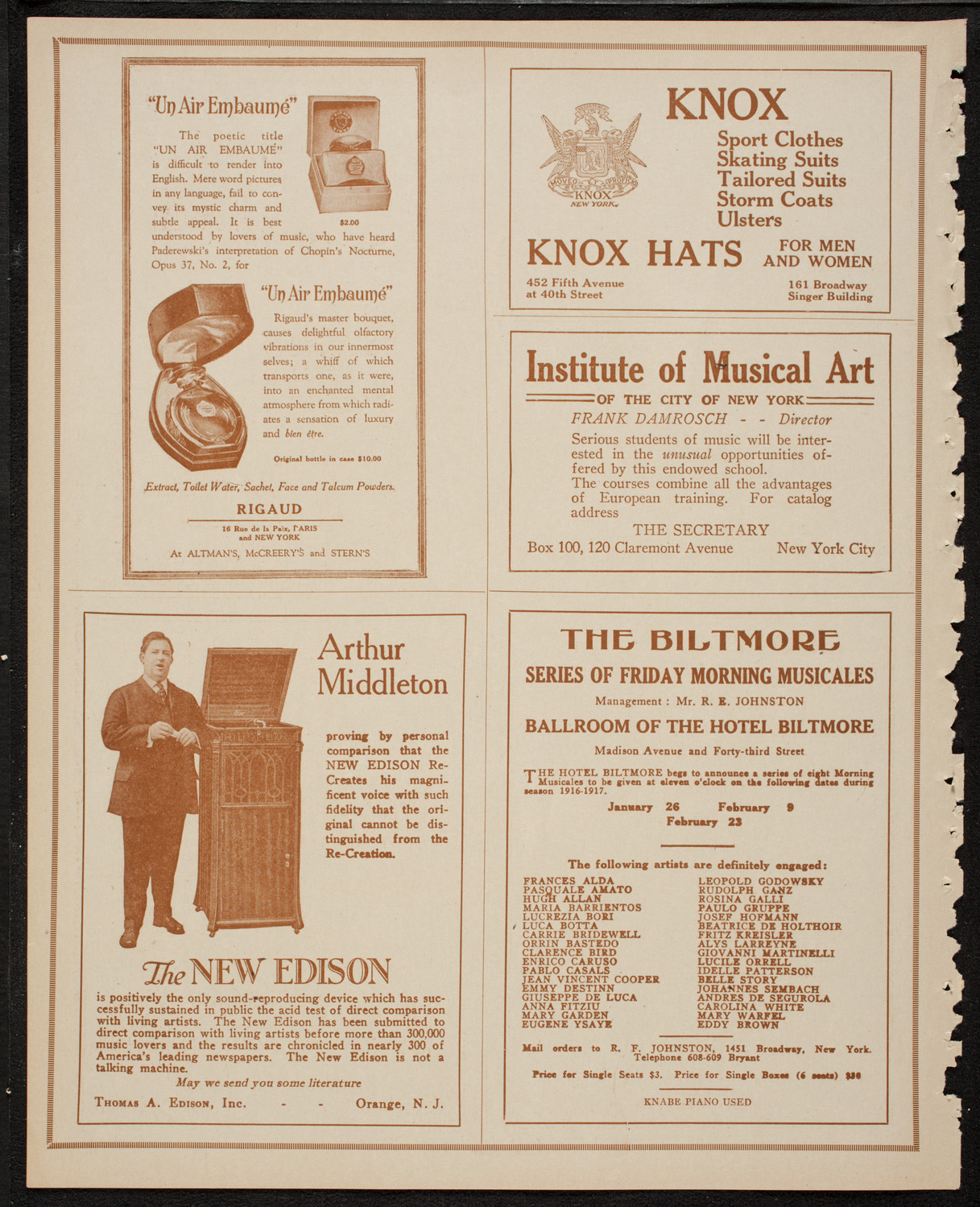 New York Philharmonic, January 25, 1917, program page 2