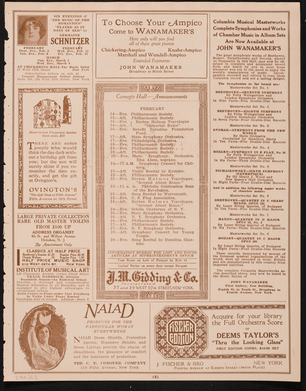 Alexander Brailowsky, Piano, February 14, 1925, program page 3