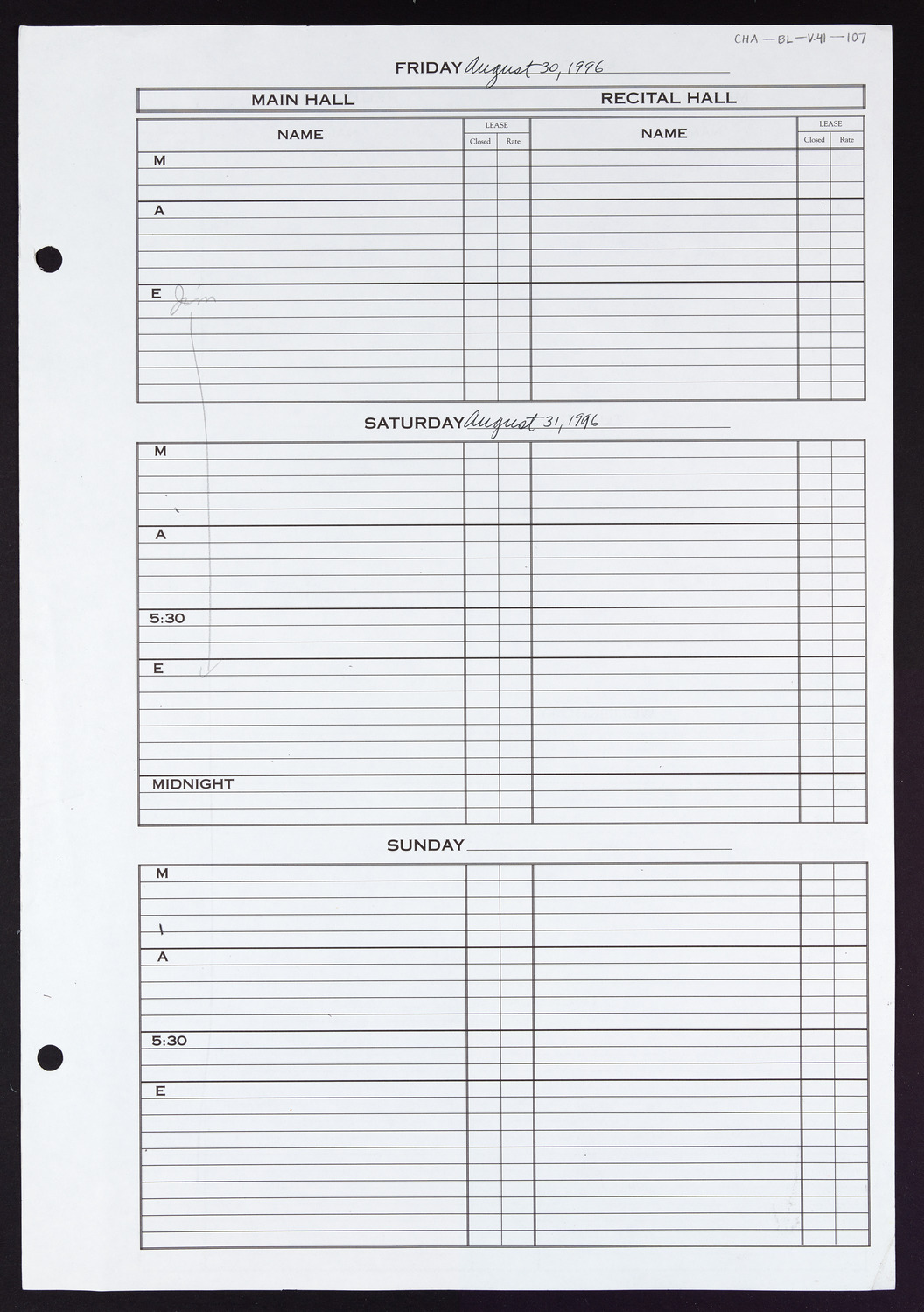 Carnegie Hall Booking Ledger, volume 41, page 107