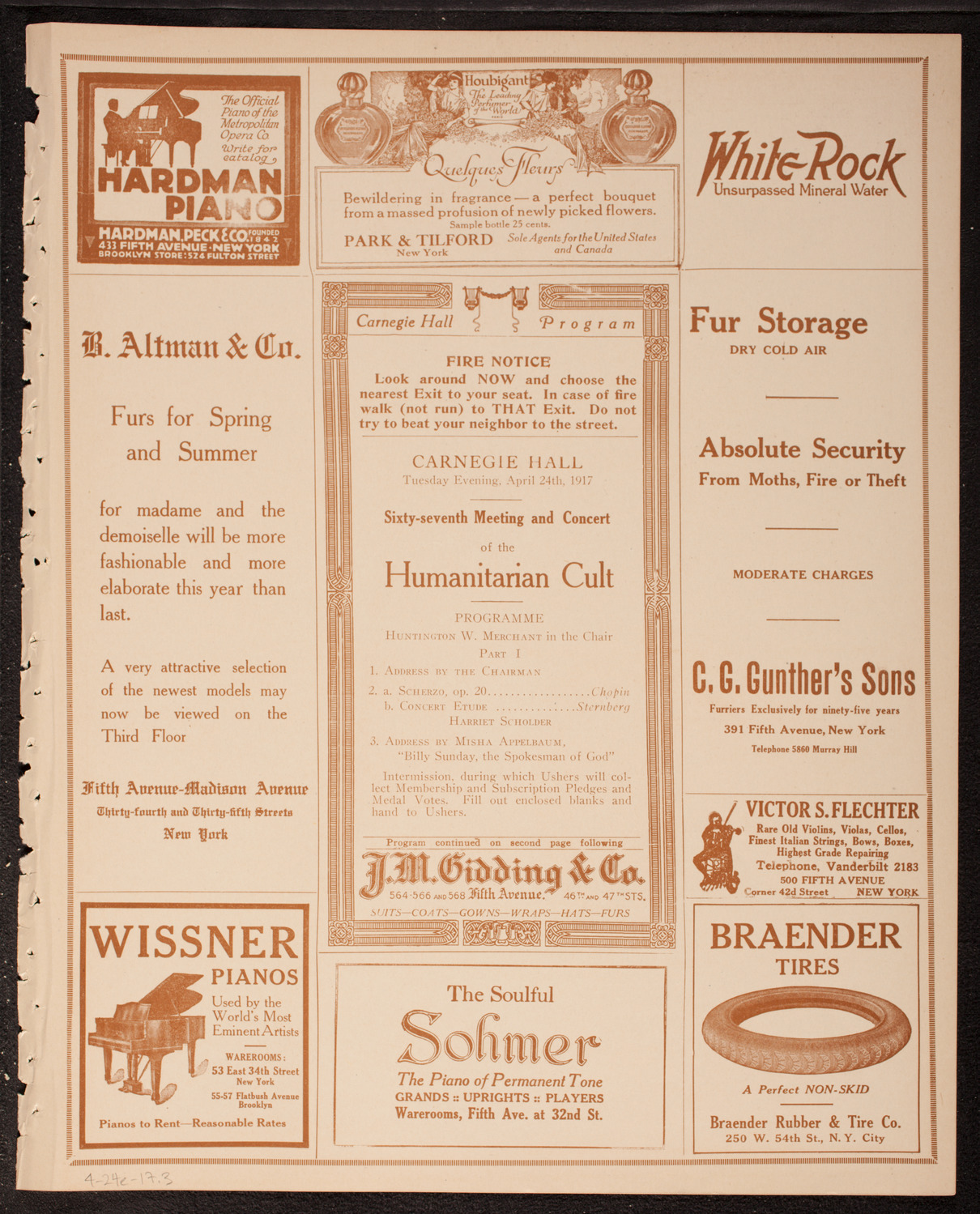 Meeting: The Humanitarian Cult, April 24, 1917, program page 5