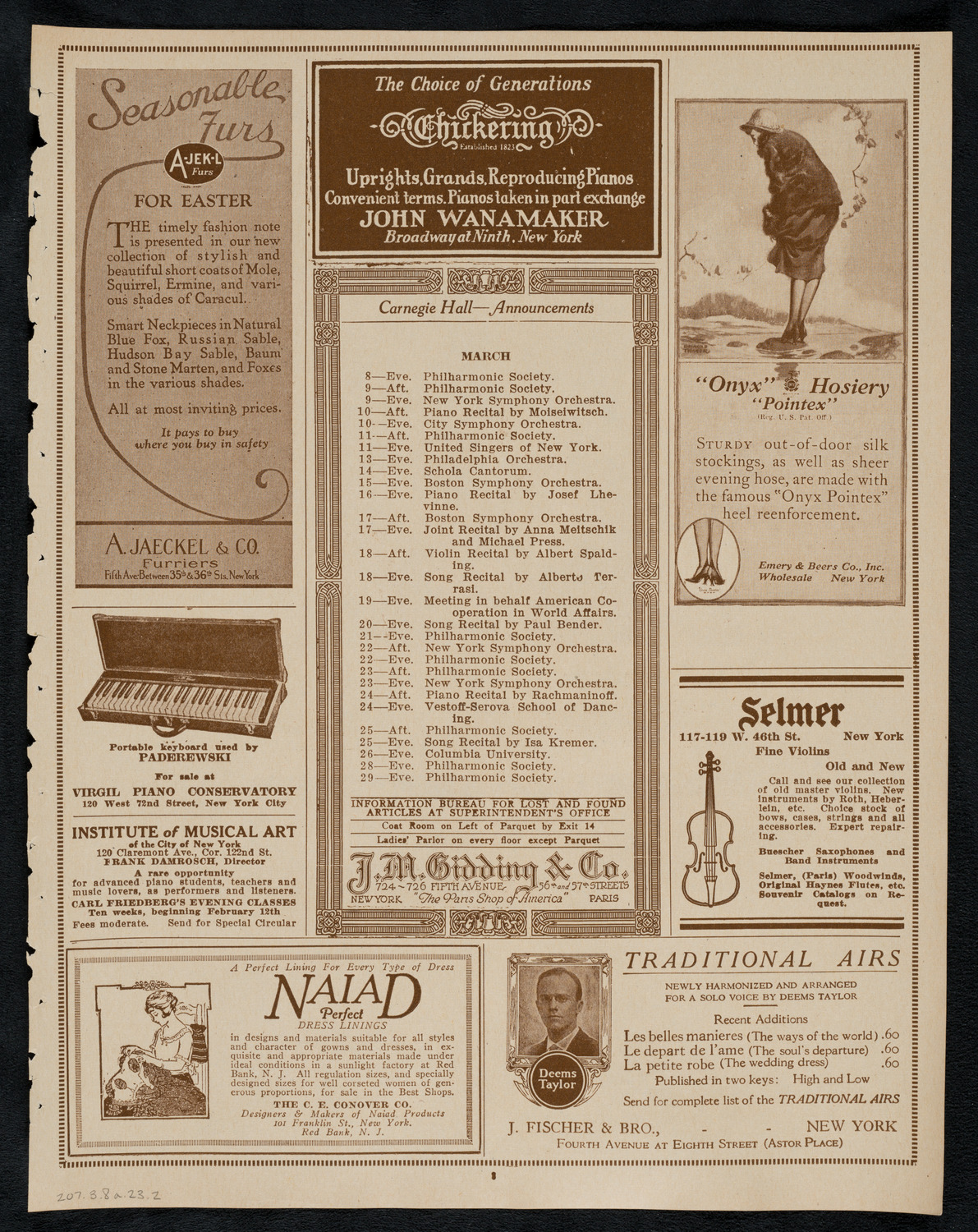 New York Symphony Orchestra, March 8, 1923, program page 3