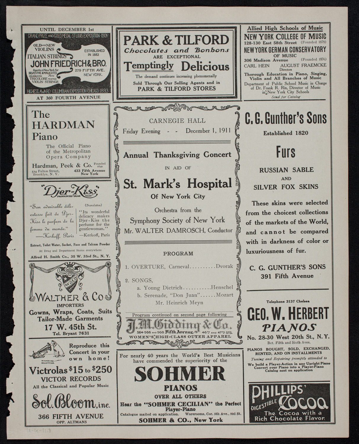 Benefit: St. Mark's Hospital, December 1, 1911, program page 5