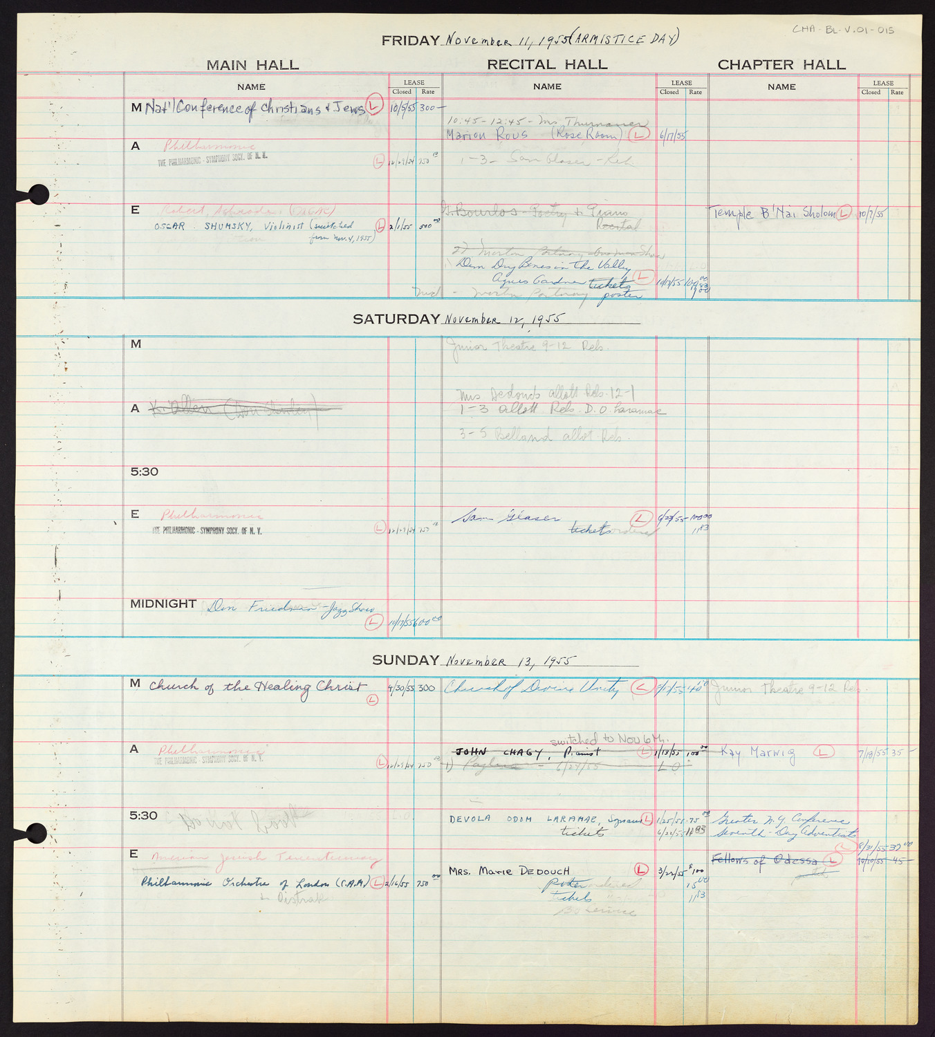 Carnegie Hall Booking Ledger, volume 1, page 15