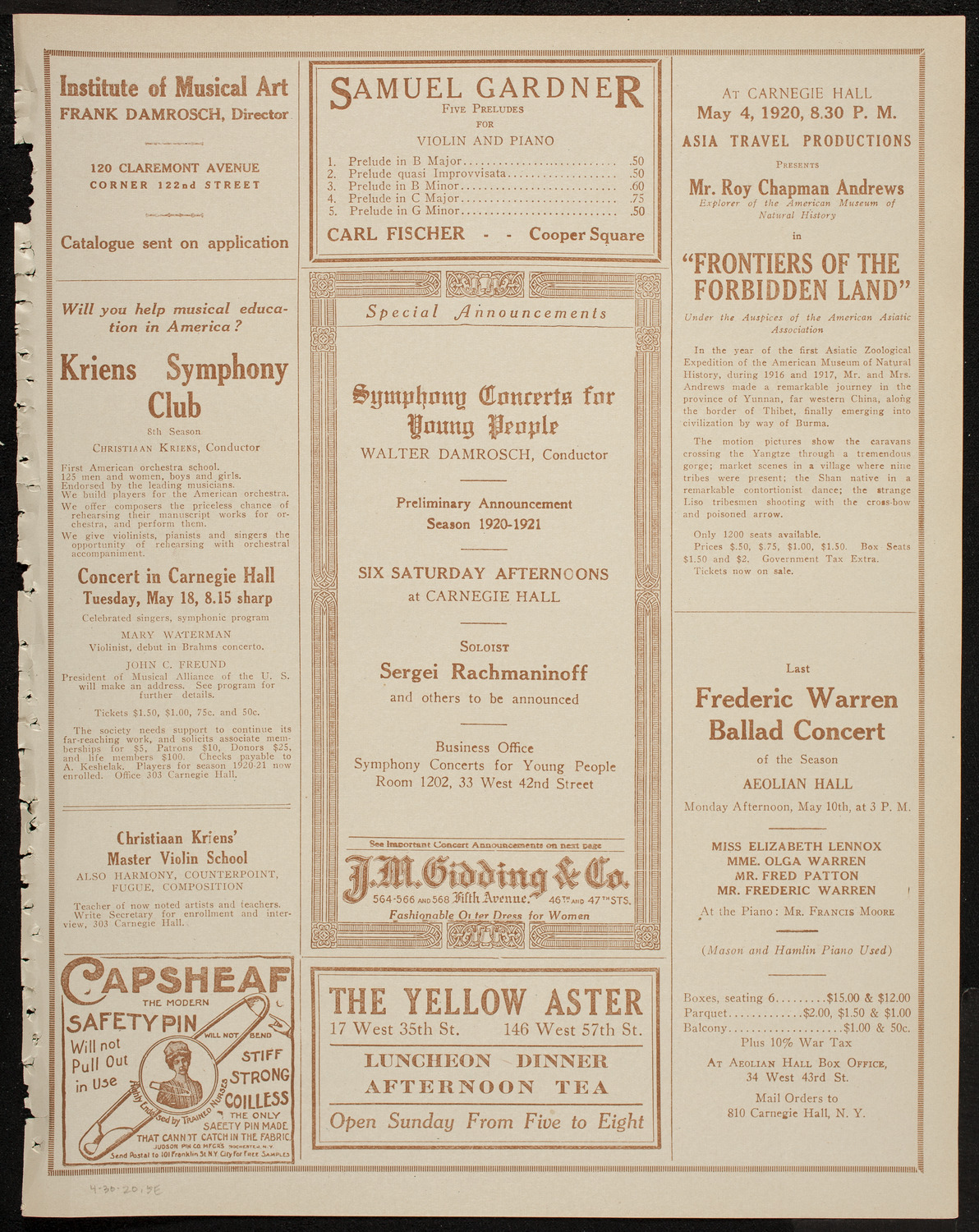 The Ampico as Soloist featuring Sue Harvard, Soprano, April 30, 1920, program page 9