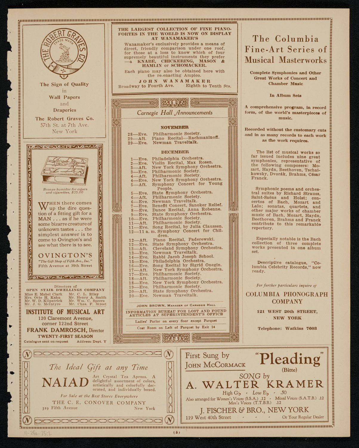 Boston Symphony Orchestra, November 28, 1925, program page 3