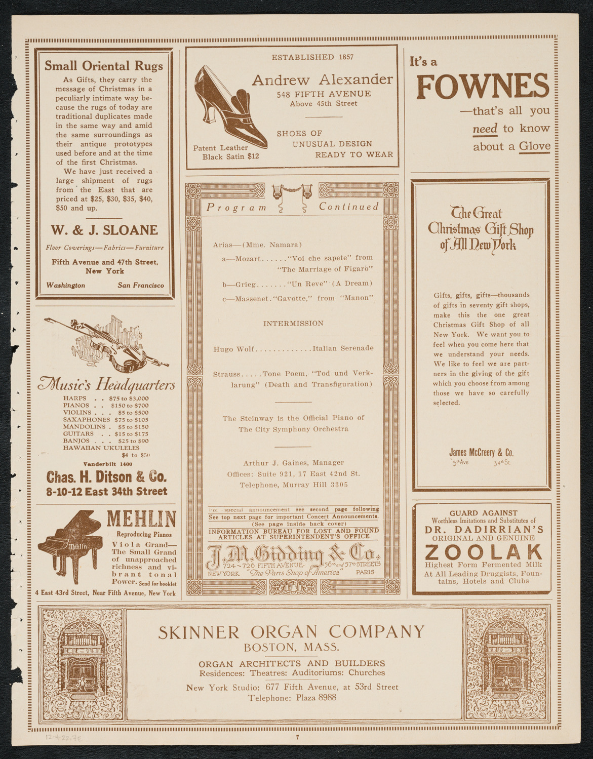 City Symphony Orchestra, December 4, 1922, program page 7