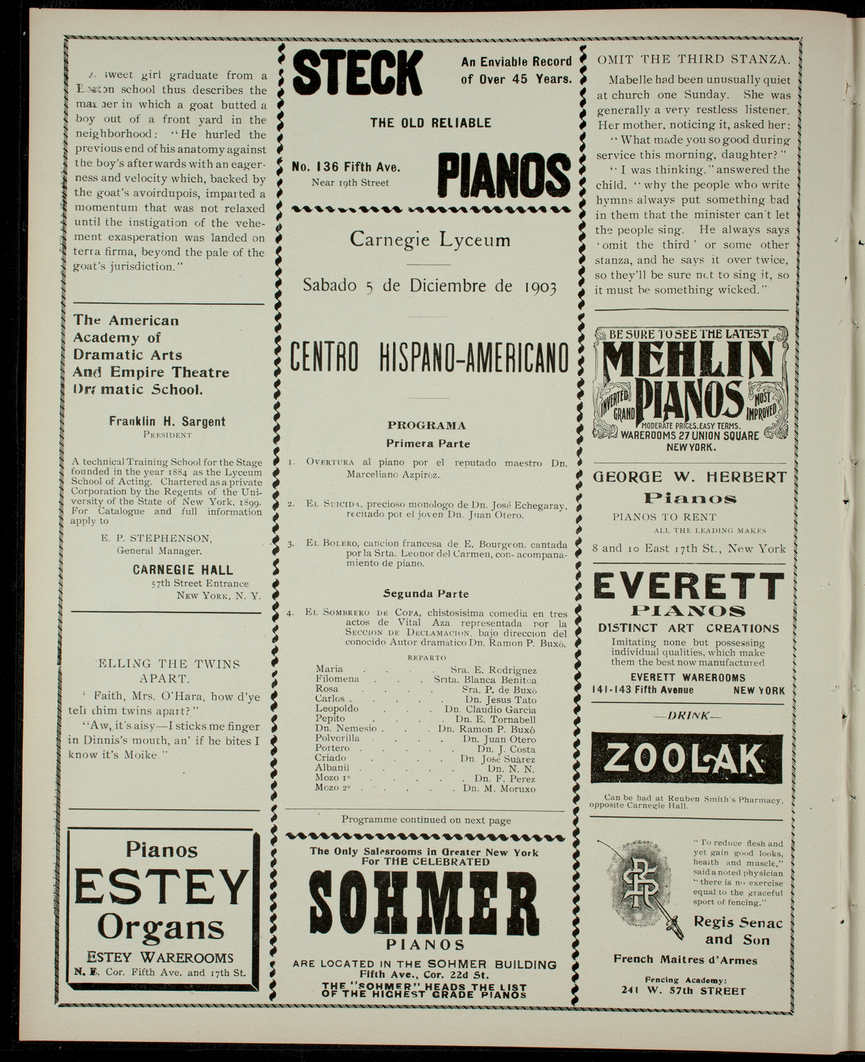 Centro Hispano-Americano, December 5, 1903, program page 2