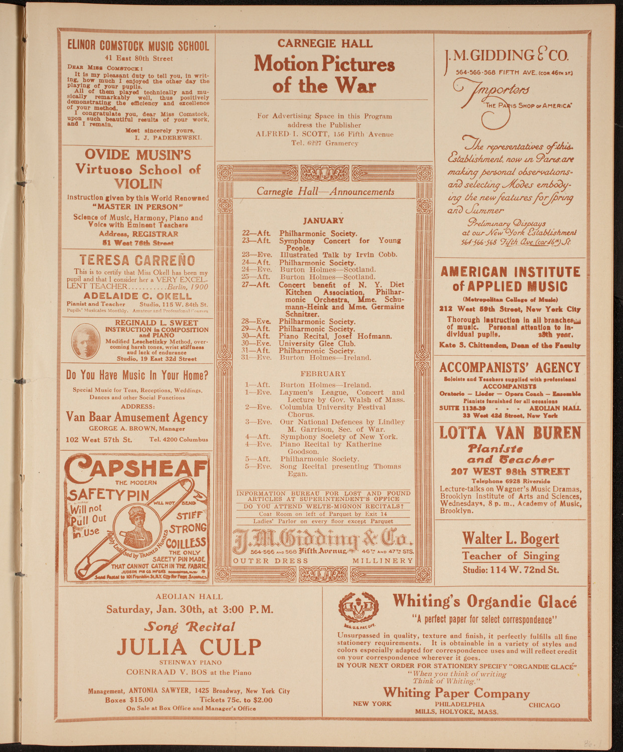 New York Philharmonic, January 21, 1915, program page 3