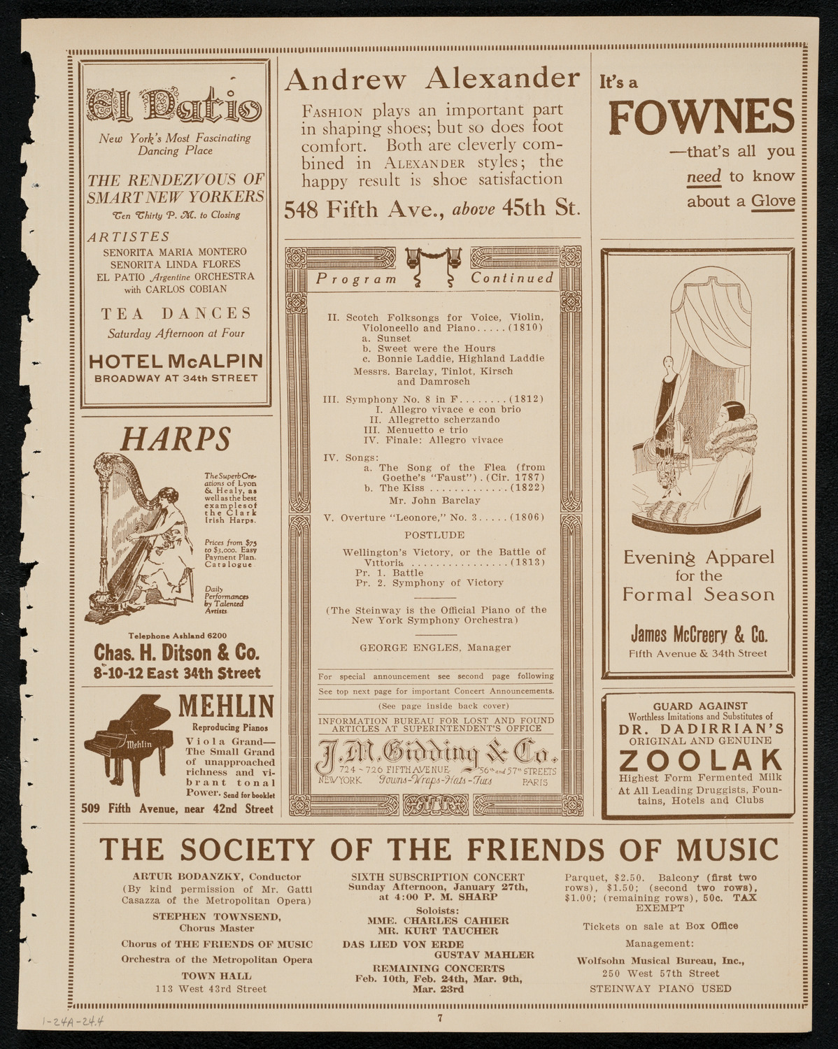 New York Symphony Orchestra: Beethoven Cycle, January 24, 1924, program page 7