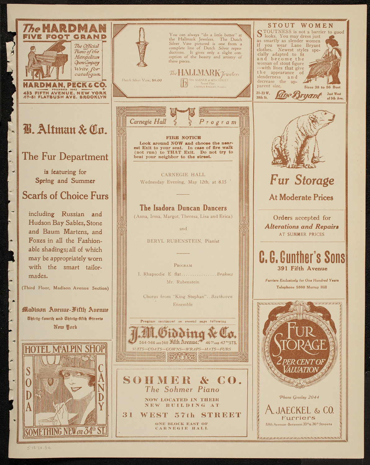 Isadora Duncan Dancers, May 12, 1920, program page 5