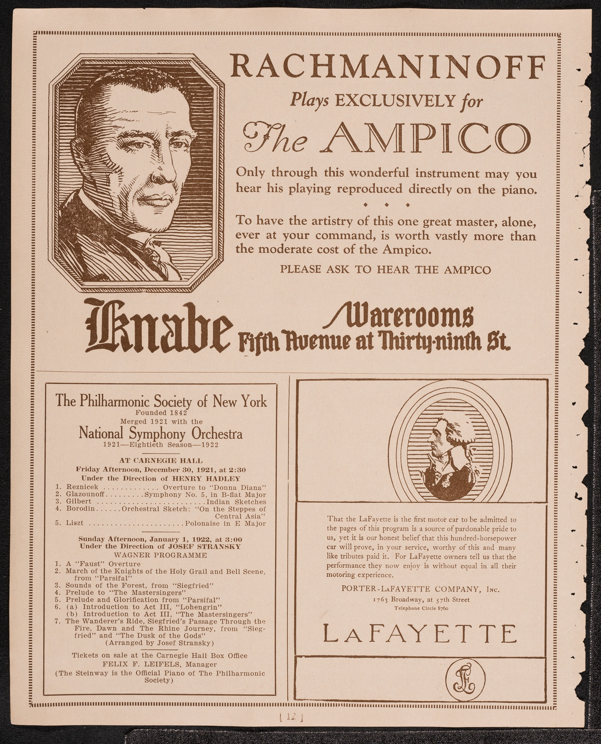 Joseph Schwarz, Baritone, and Eddy Brown, Violin, December 17, 1921, program page 12