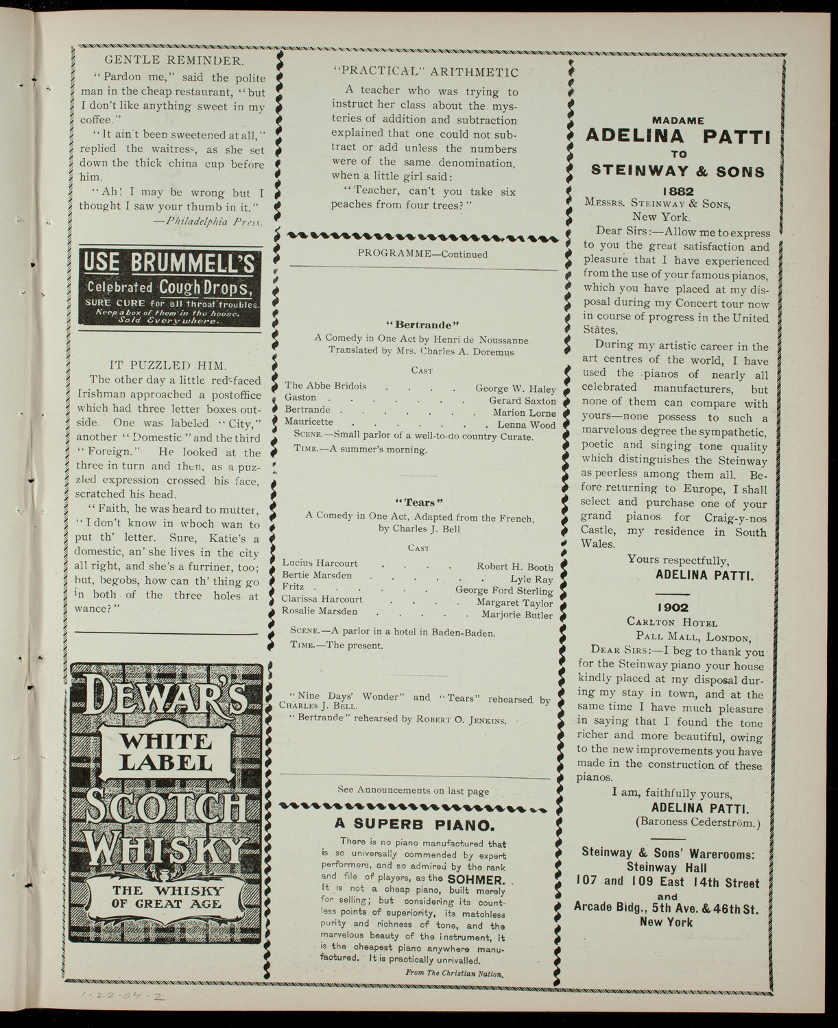 Academy Stock Company of the American Academy of Dramatic Arts/Empire Theatre Dramatic School, January 22, 1904, program page 3