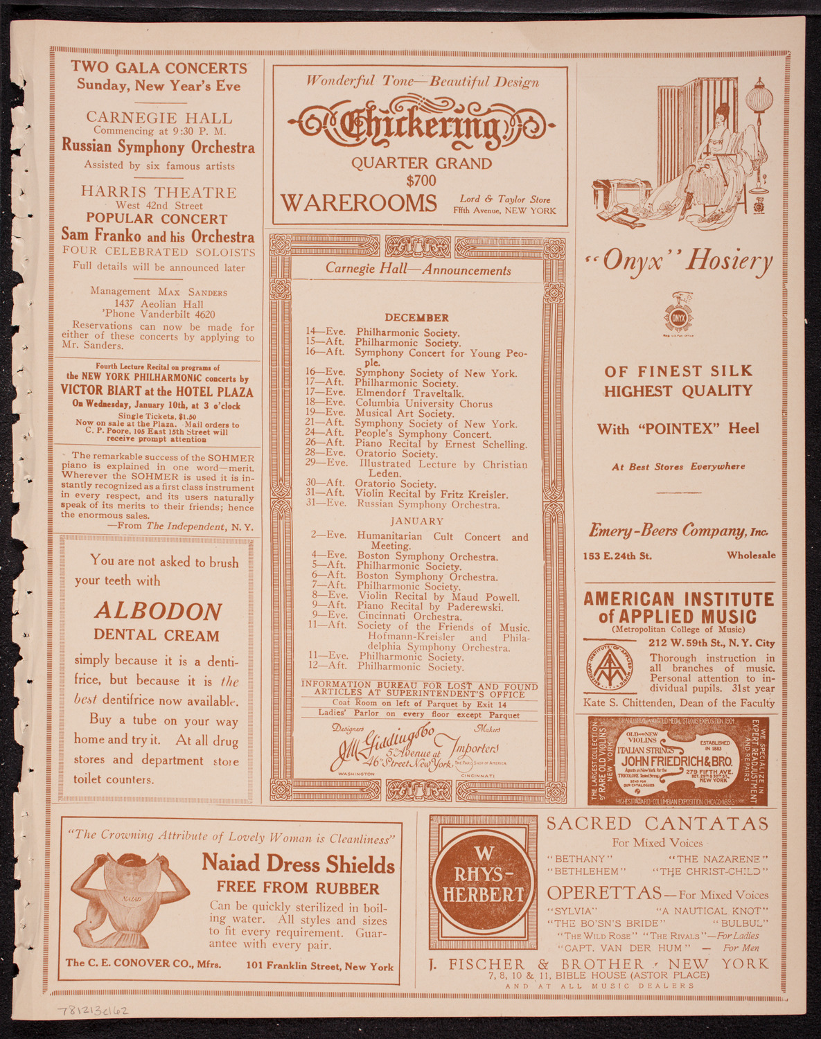 Home Symphony Concert: New York Philharmonic, December 13, 1916, program page 3