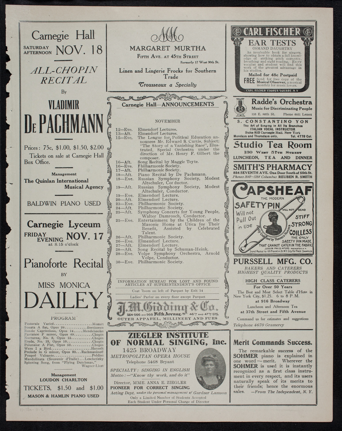 New York Philharmonic, November 12, 1911, program page 3