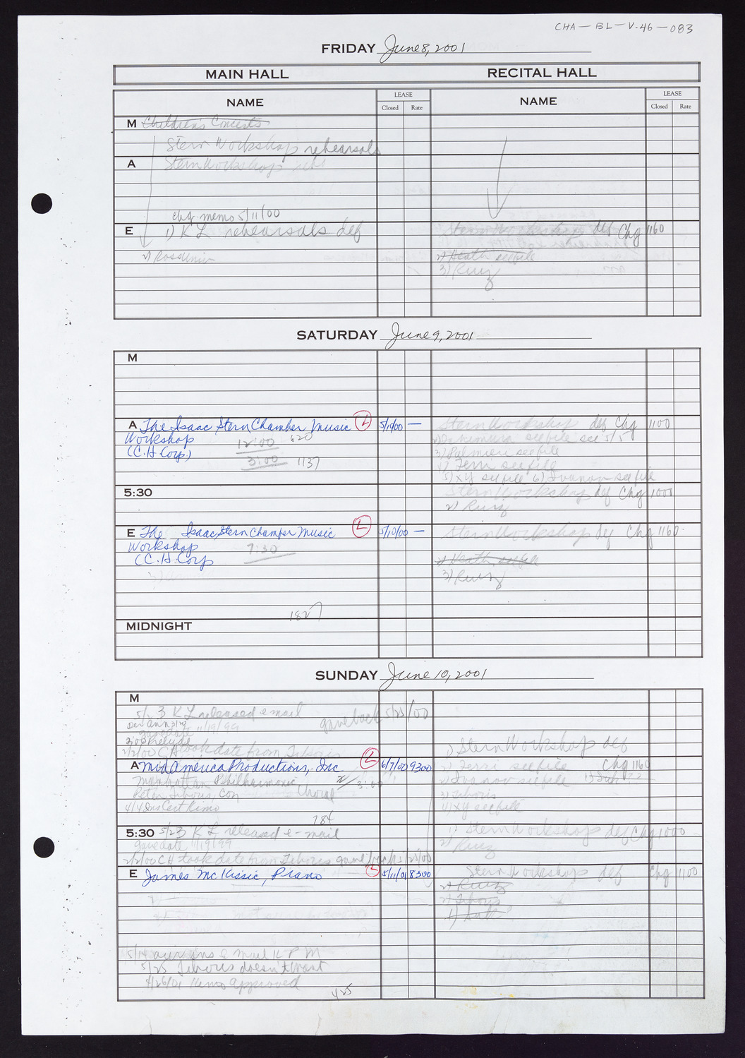 Carnegie Hall Booking Ledger, volume 46, page 83