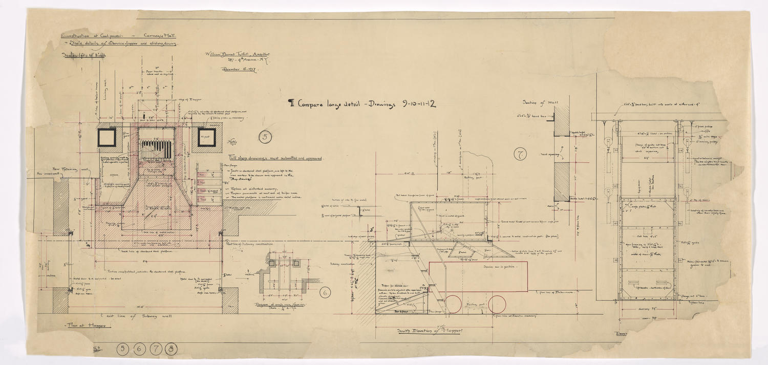 Reconstruction at coal-pockets; Scale details of service hopper and sliding doors, December 15, 1917