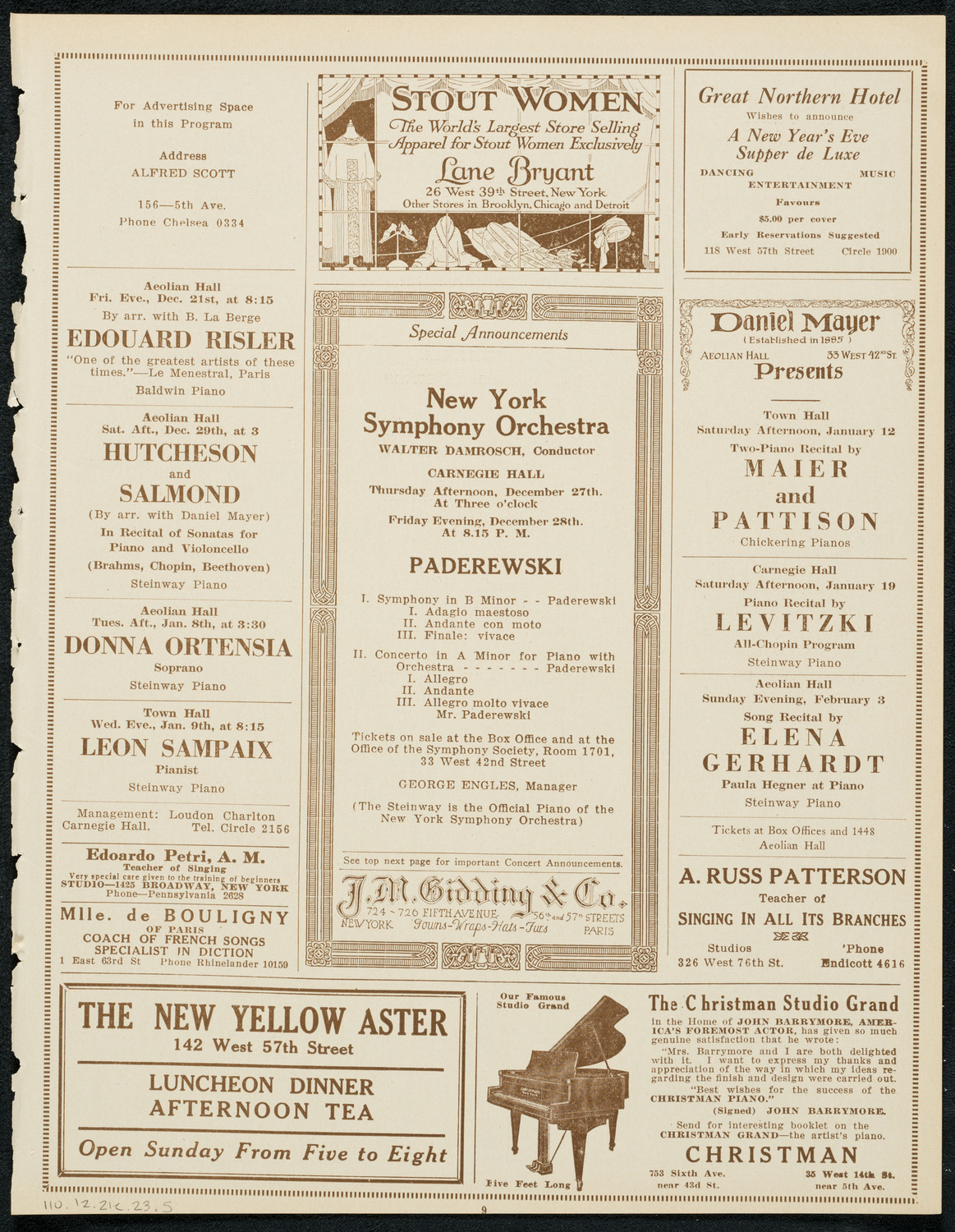 New York Symphony Orchestra, December 21, 1923, program page 9